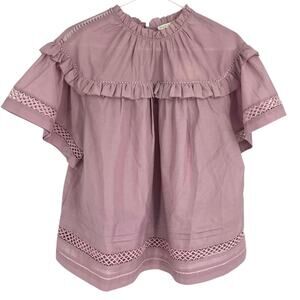 Marie Oliver Sulie Top Blouse Short Sleeve Mauve Ruffle Crochet Women Large NEW